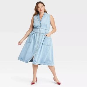 NWT Light Wash A-line Denim Midi Dress Size 22